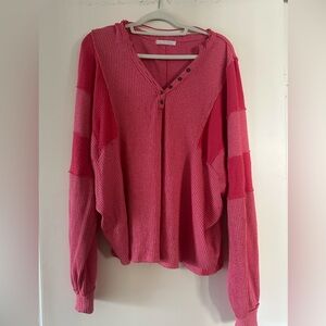 We The Free Red Ribbed Knit Top
